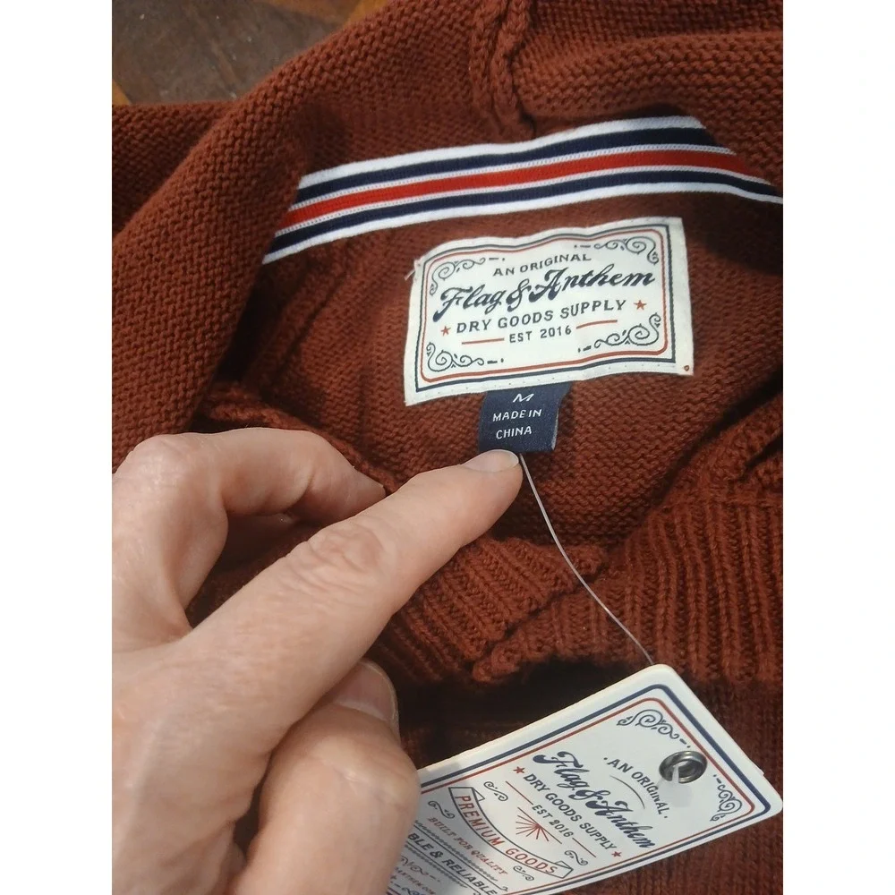 NEW Flag&Anthem Men's Rust Hoodie Sweater Cotton Medium Kangaroo Pocket Preppy